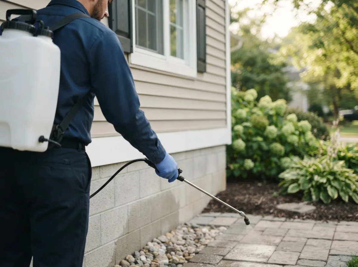 Pest control technician inspecting a home in Lakeside Marblehead, OH